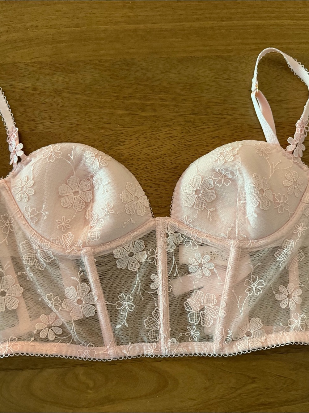 Victoria's Secret Pink Floral Longline Lace Bra - Small